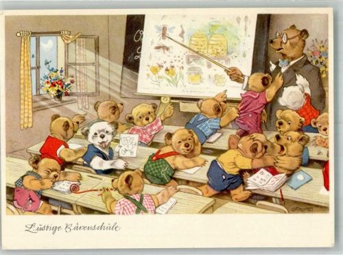 Lustige Bärenschule vermenschlicht Teddybär Baumgarten, Fritz Künstlerkarte