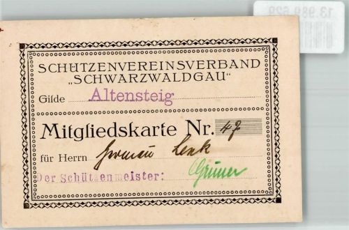 Altensteig Schützenvereinsverband Scharzwaldgau Mitgliedskarte Nr. 47