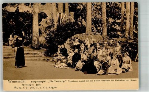 Wunsiedel 1906 Bergfestspiel Die Losburg 1906 Tanhäuser mahnt bei der Leiche Gertruds die Wallfahrer zur Busse