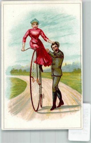 Frau auf einem Antik Rad Motivbild Lithographie