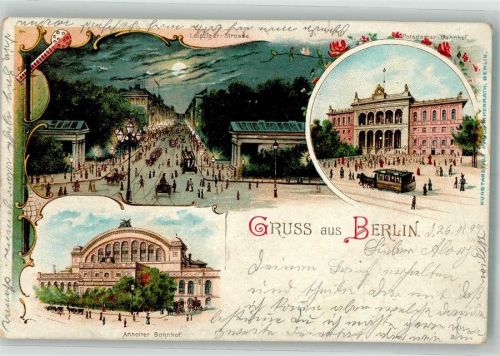 10115 W1000 Kreuzberg 1899 Lithographie / Künstlerkarte Leipziger Straße im Mondschein Potsdamer Bahnhof Anhalter Bahnhof Pferdestraßenbahn