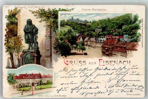 Eisenach 1898 Sebastian-Bach-Denkmal Oberer Marktplatz Geburtshaus von Bach