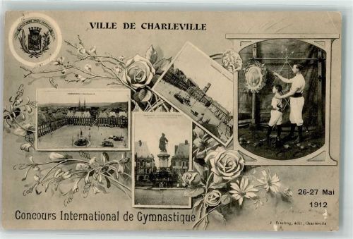 51120 Charleville 1914 Gebrauchsspuren Concours International de Gymnastique Wappen