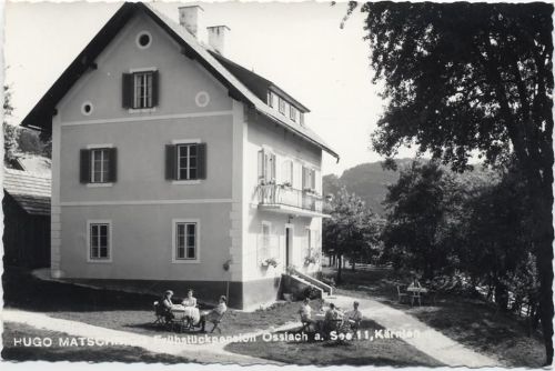 um 1955/65 Österreich, Ossiach am See, Kärnten: Frühstückspension Hugo Matschnigg, Foto-Ak Nr. 83091,L & H