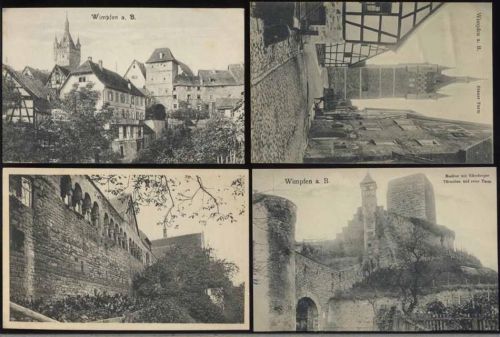 um 1909 Bad Wimpfen, Bauten, 4 tolle AK, x um 1909, Erhaltung I