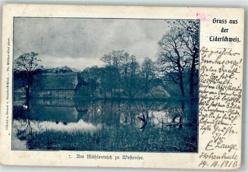 Westensee 1910 Bahnpost Kiel Rendsburg Zug 977 14.10.10 Am Mühlenteich
