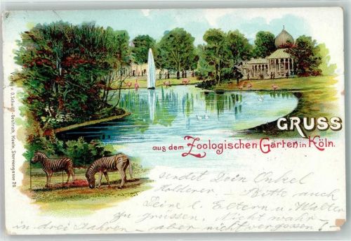 W5000 Köln Riehl 503 Gruss aus Zool. Garten Lithographie Zoo 1899 Gebrauchsspuren