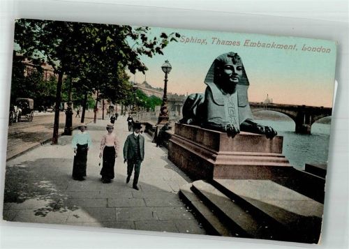 London 1909 Denkmal Sphinx Thames Embankment