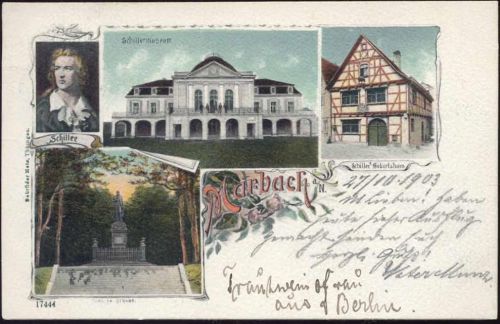 1903 Marbach: Schillermuseum und Schiller´s Geburtshaus, Denkmal,Gebr. Metz Tübingen