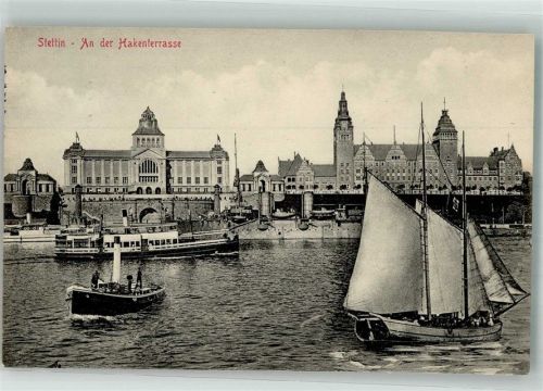 Stettin 1913 Hakenterrasse Dampfschiff Segelboot