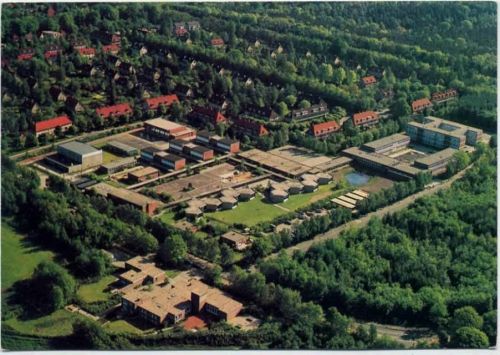 1977 Hamburg, Luftaufnahme, Volksschule und Gymnasium Buckhorn