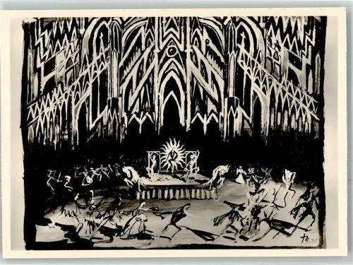 München Abraxas von Werner Egk 3. Bild Bühnenbild Entwurf zur Uraufführung des Ballets Skelett