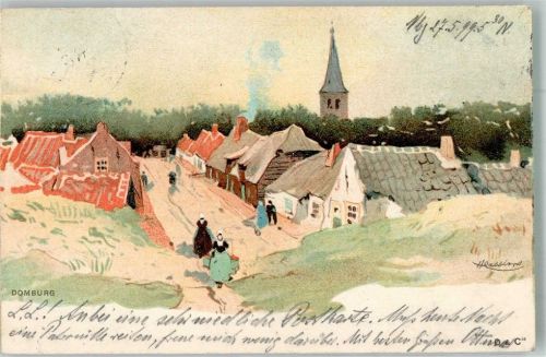 Domburg 1899 Straße Tracht Kirche Adelskorrespondens