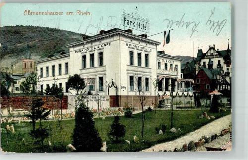 Assmannshausen 1907 Bahnpost Wiesbaden Koblenz Zug 317 2.9.07 Park Hotel