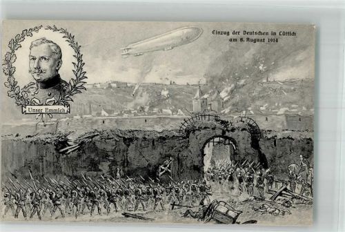 Kiegskarte K 3 WK I General Emmich, Einzug in Lüttich 1914 Zeppelin