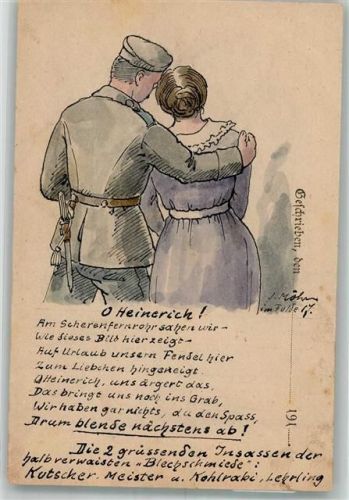 sign. J. Möhren Heimaturlaub WK I Handgemalt 1917