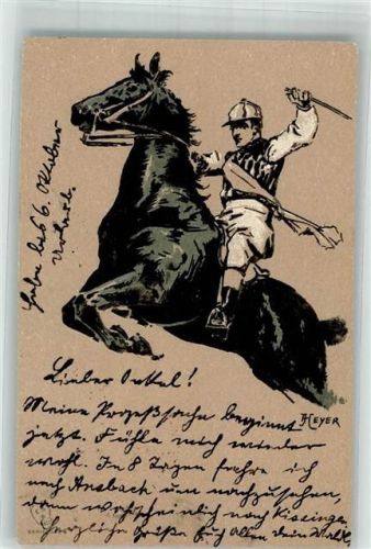 1901 sign. Heyer Pferd Jockey