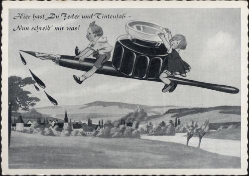 um 1940 Kinder fliegen auf Füller, gezackter Rand,