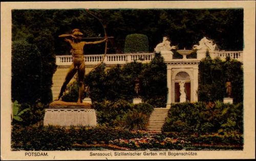 um 1920/30 Potsdam: Sanssouci, Sizilianischer Garten, Bogenschütze, Sport,I.W.B. AKU1