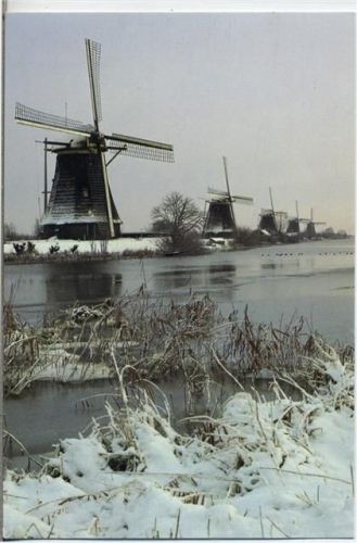 Kinderdijk um 1900-2000 Winteraufnahme 5 Windmühlen / wind mills,Gebr. Spanjersberg
