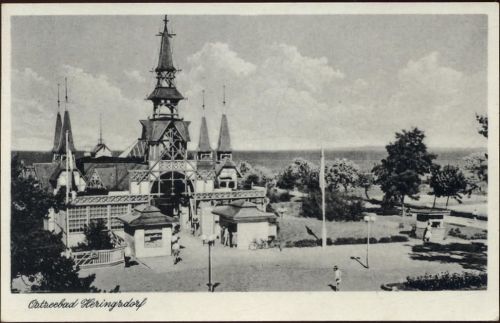 1959 Ostseebad Heringsdorf, Mecklenburg-Vorpommern: Vorderansicht vom Strandhotel, Foto-Ak Nr. 816,Bruno Scholz AKU2