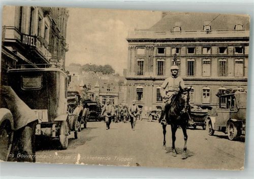 Brüssel 1915 Auto Uniform Reiter zrückkehrende Truppen Feldpost WK I
