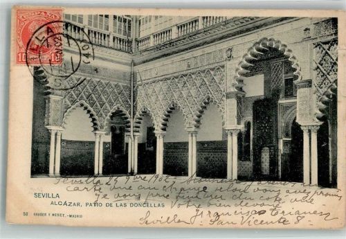 Sevilla 1902 Alcazar Patio de las Doncellas Hauser y Menet Marke bildseitig