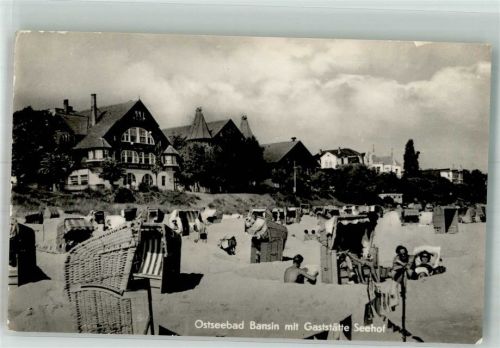 17419 O2251 Seebad Bansin Foto AK Strand vor dem Gasthaus Seehof Fotograf Bruno Scholz