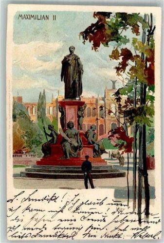 Lehel 1899 Lithographie Denkmal Maximilian II. Künstlerkarte