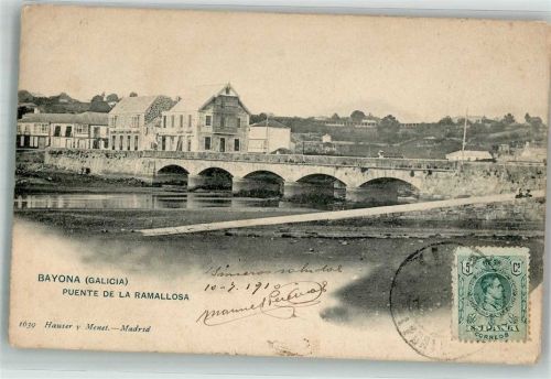Baiona 1910 Puente de la Ramallosa Marke bildseitig Hauser y Menet