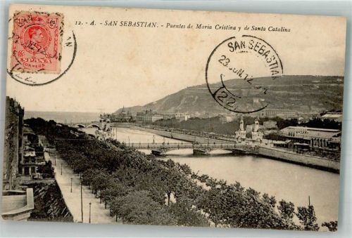San Sebastian 1912 Puentos de Maria Cristina y Santa Catalina Marke bildseitig