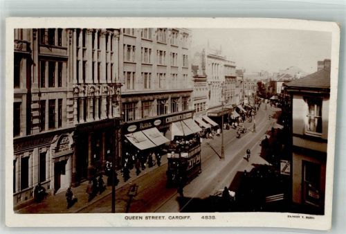 Cardiff 1925 Straßenbahn Geschäft Queen Street