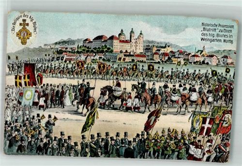 Weingarten Historische Prozession Blutritt vor dem Ort mit der Benediktiner-Abtei
