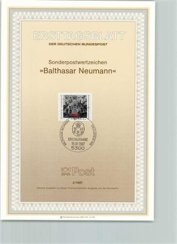 Ersttagsblatt Balthasar Neumann Kirchenbau 1987 Format TK 87