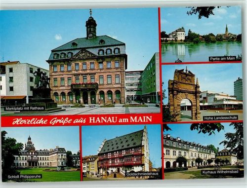 Hanau Marktplatz Partie an Main Hohe Landesschule Schloss Philippsruhe Goldschmiedehaus Kurhaus Wilhelmsbad AKU2