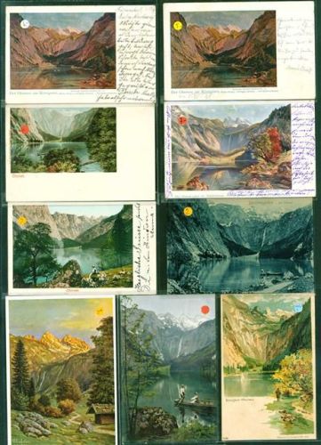 Obersee am Königssee bei Berchtesgaden Lot mit 16 AK überwiegend Künstlerkarten, 1898-1924 sehr wenige danach; überwiegend gute Erhaltung, größtenteils gelaufen
