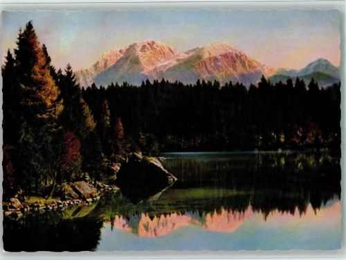 Ramsau Alpenglühen am Hiintersee mit Göll und Brett Stempel Zauberwald Hintersee