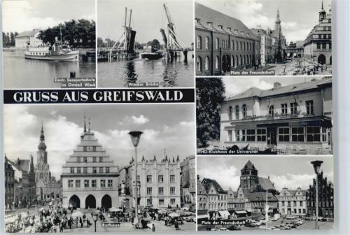 Greifswald Brücke See Rathaus Auto Laterne