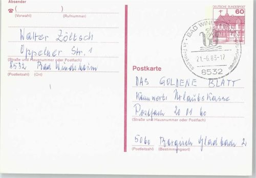 Bad Windsheim Stempel Ganzsache