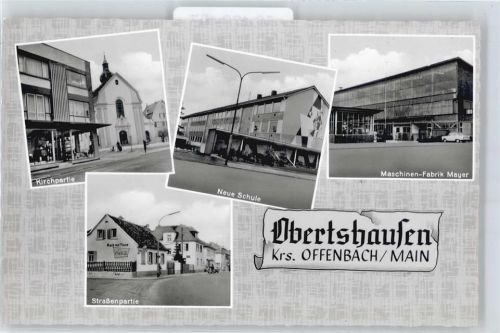 Obertshausen Fabrik Schule Kirche Straße Laterne Fußgänger Auto