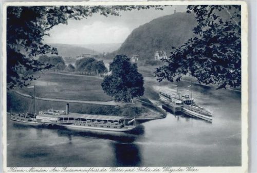 Münden Künstlerkarte, Schiffe, Fluss