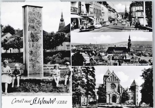 St. Wendel Bahnhofstrasse, Apotheke, Kirche, Missionshaus St. Wendel, Brunnen