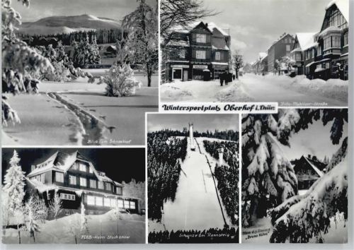 Oberhof Zella-Mehliser-Straße, Blick zum Schneekopf, Ferienheim Stachanow, Schanze am Rennsteig AKU2