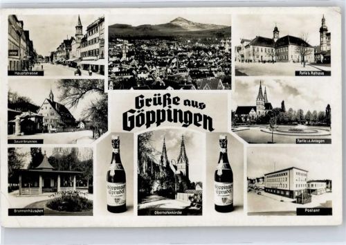 Göppingen Hauptstraße, Rathaus, Postamt, Kirche, Brunnenhäuschen, Sauerbrunnen