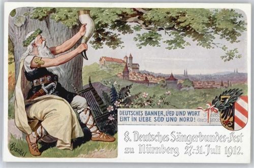 90402 W8500 Nürnberg Lithographie / Künstlerkarte 8. dt. Sängerbundfest , sign. Bankel