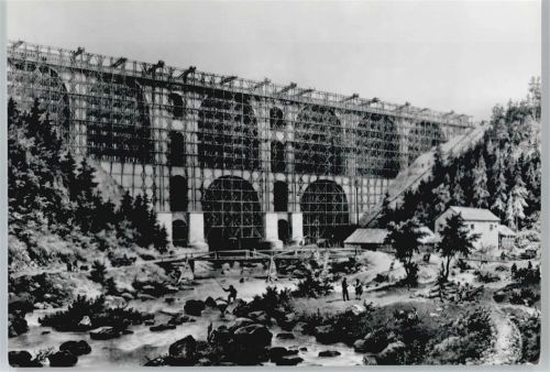 Plauen Bau der Elstertalbrücke 1850