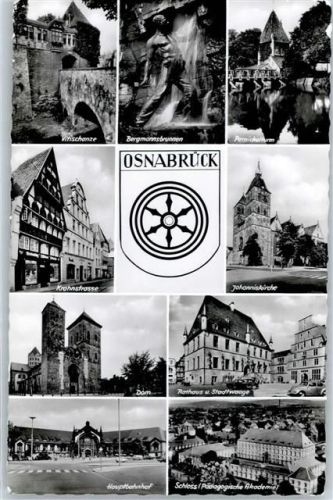 Osnabrück Bahnhof, Rathaus, Stadtwaage, Schloß, Pädagogische Akademie, Kirche, Dom, Kranstraße, Vitischanze, Bergmannsbrunnen, Pernickelturm