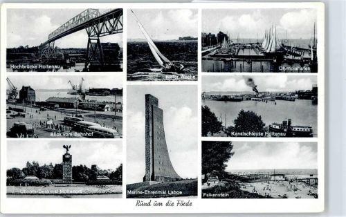 Laboe Marine-Ehrenmal, Olympiahafen, Kanalschleuse Holtenau, Falkenstein, Blick vom Bahnhof, Hochbrücke Holtenau, Uboots-Denkmal Möltenort