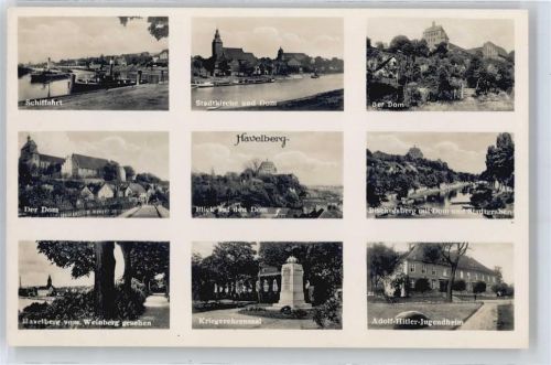 Havelberg Schifffahrt, Dom, Teilansicht, Stadtkirche, Kriegerdenkmal, Adolf Hitler JUgendheim, WK II WK II