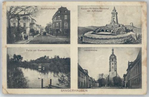 Sangerhausen Bahnhofstraße, Stadtparkteich, Jacobikirche, Kaiser-Wilhelm-Denkmal am Kyffhäuser